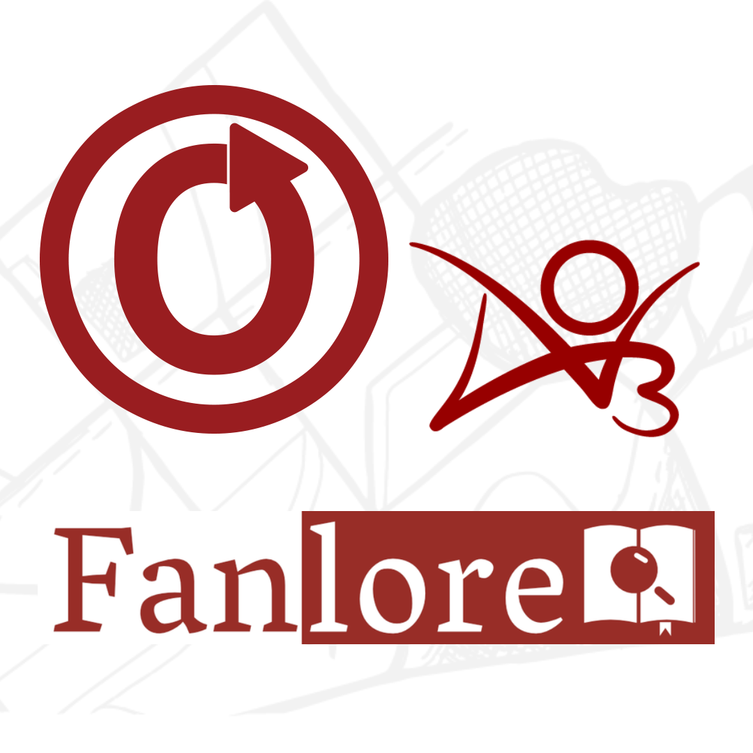 Red logos for Fanlore, Archive of Our Own, and Organization for Transformative Works on a white background