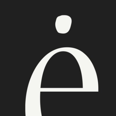 a lowercase e cut off 1/3 from the bottom, with a dot over the center. White on a black background.